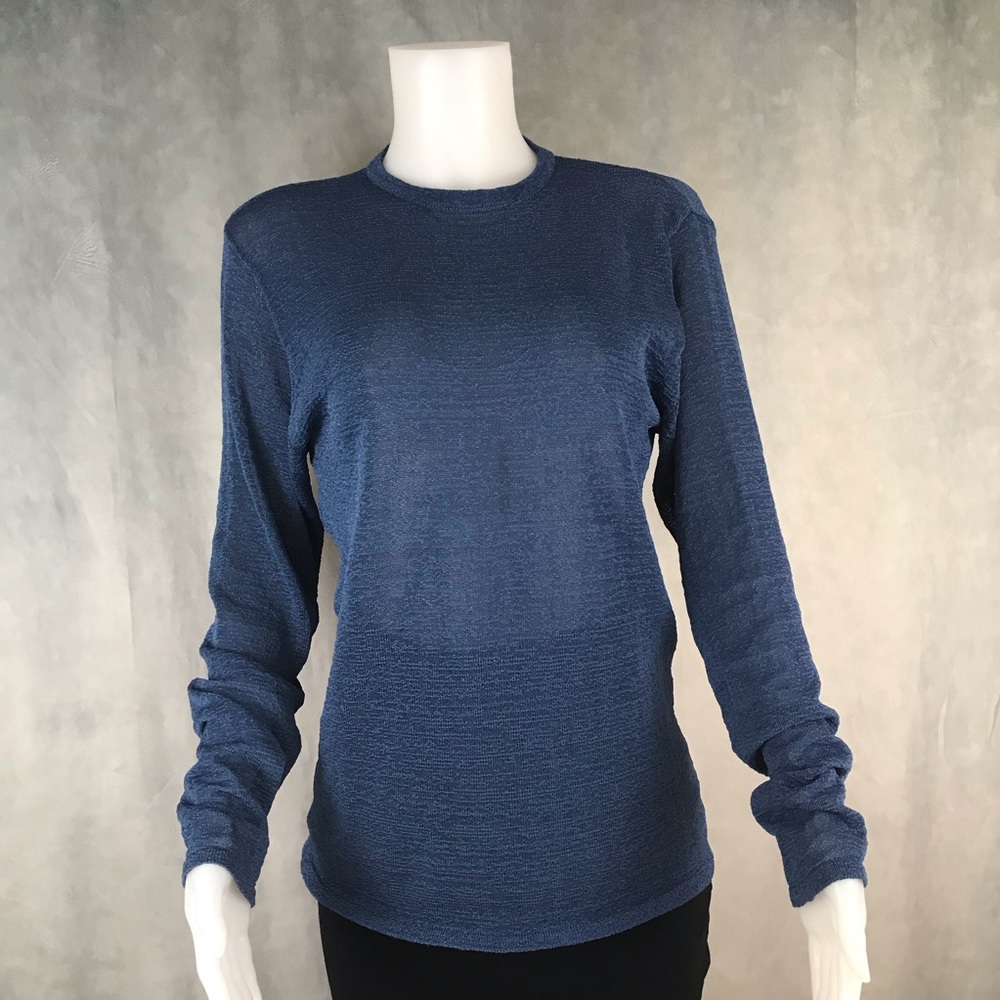 BCBG Maxazria Blue Long Sleeve Translucent…